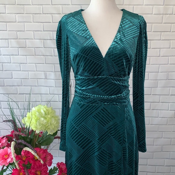 Ali & Jay I'm Nominated Teal Velvet  Midi Dress M - Picture 7 of 13